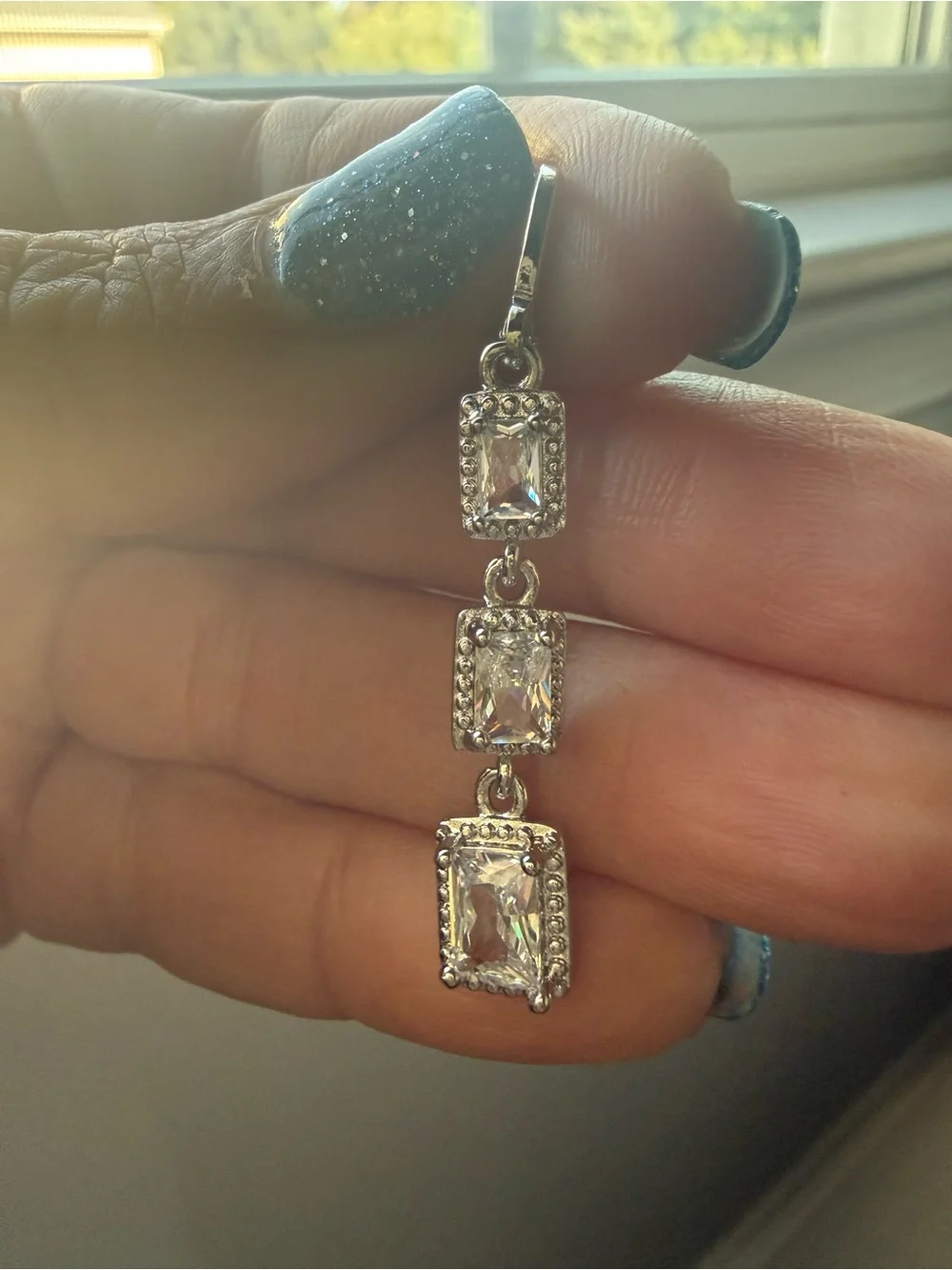 NEW!! Elegant 14k White Gold Plated Drop Cubic Zirconia Earrings